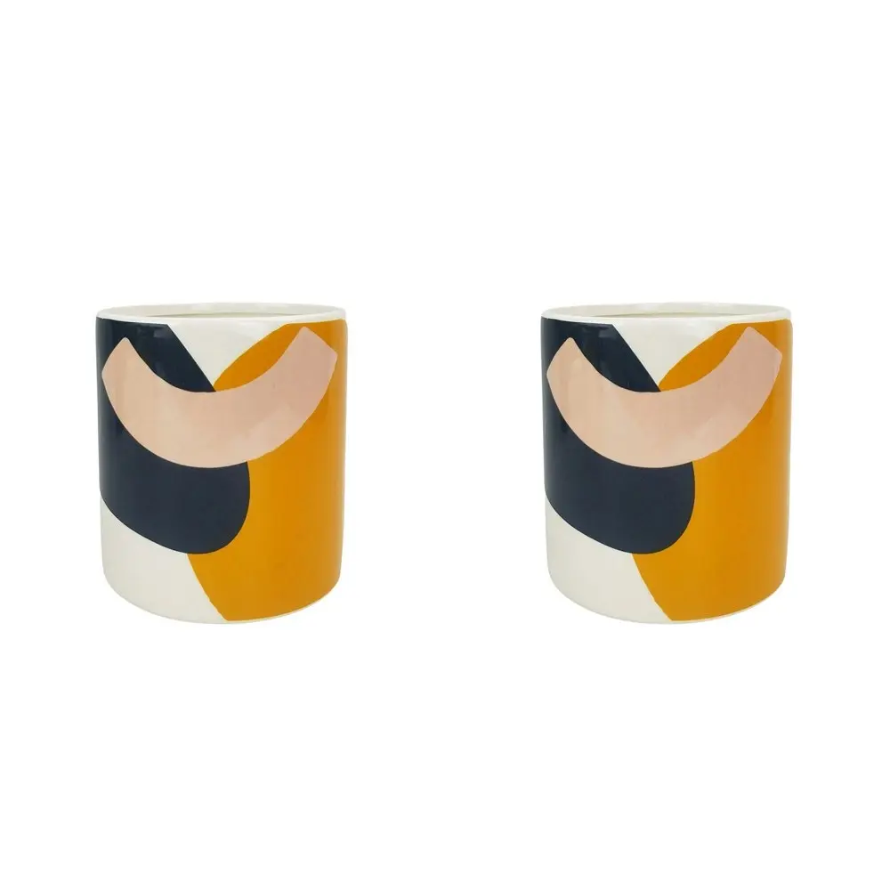 2x Urban Elena Abstract 16cm Ceramic Planter Flower/Plant Pot Medium Blue/Yellow