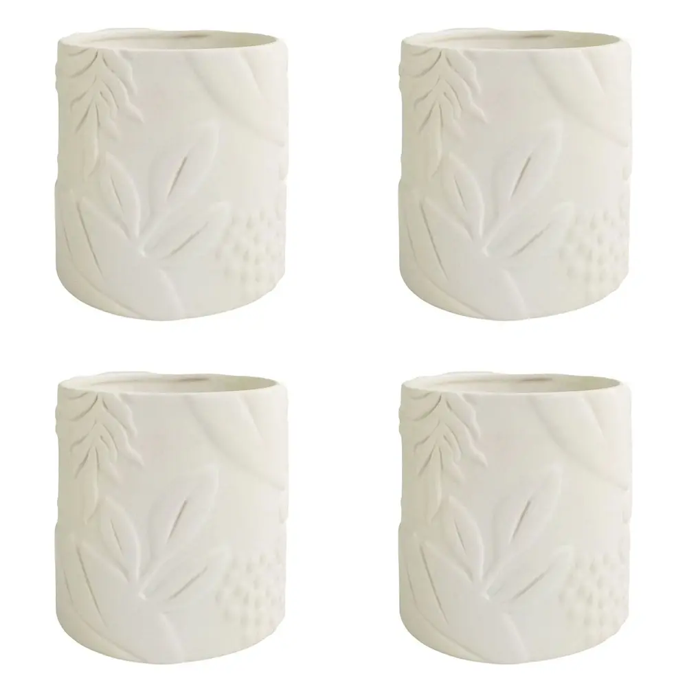 4x Urban Caprice Foliage 14cm Ceramic Planter Flower/Plant Pot Decor Medium Snow