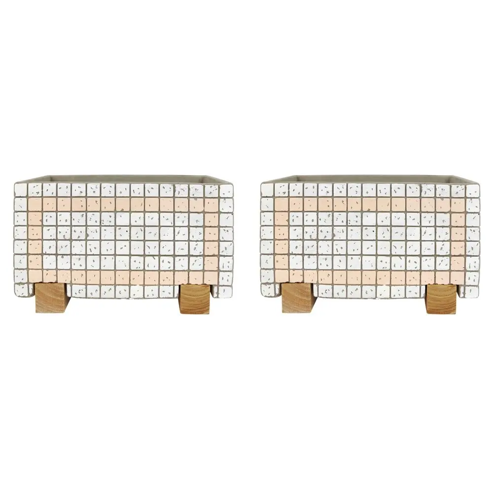 2x Urban Brix Rectangular 26cm Concrete Planter Plant Pot Home Decor White/Pink