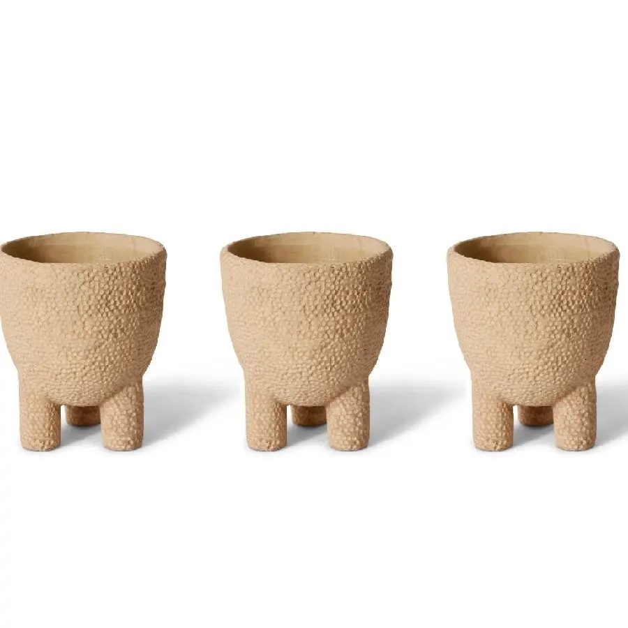 3x E Style Cooper 16cm Cement Plant Pot Flower Planter Holder Decor Brown