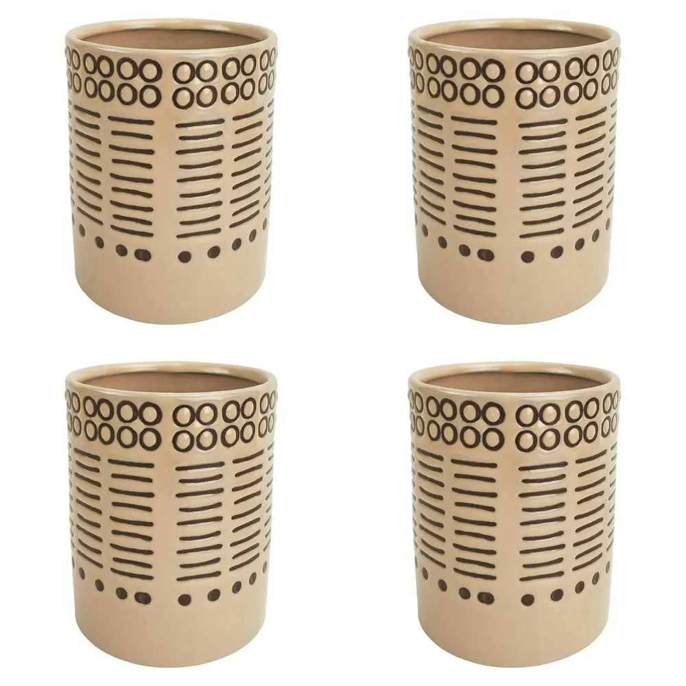 4x Urban Thea Tribal 10.5cm Ceramic Planter Flower/Plant Pot Medium Beige/Mocha