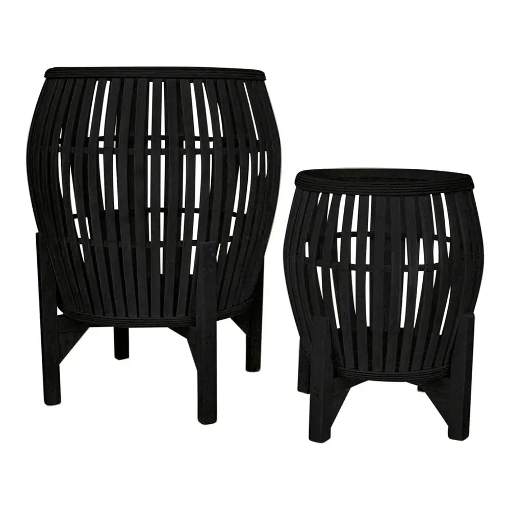 2pc Planter Paradise 42/59cm Bamboo Home Decor Plant Stand Holder Set Black