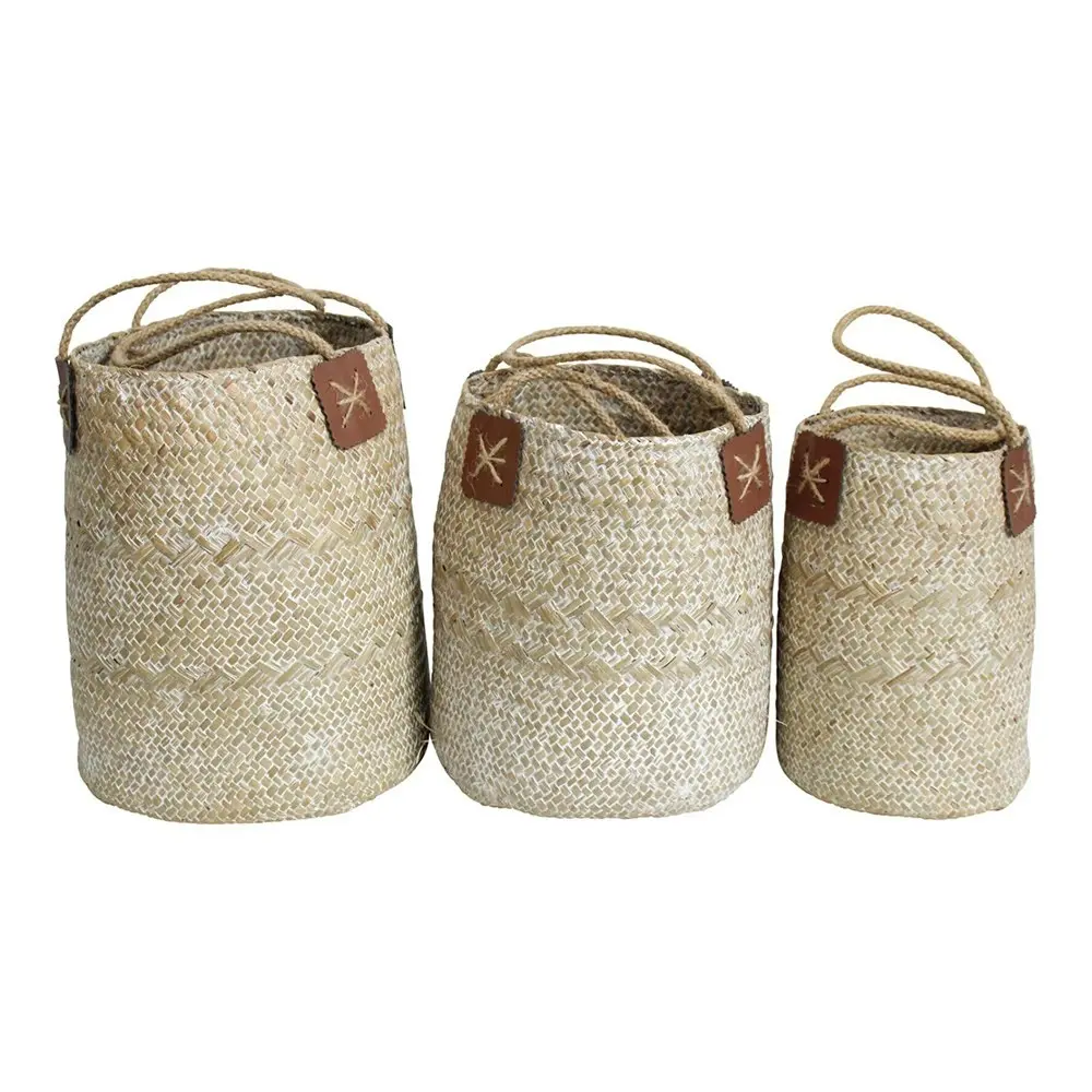 3PK Woven 22/21/17cm Planter Basket Plant Storage Set Home Garden Decor Wash