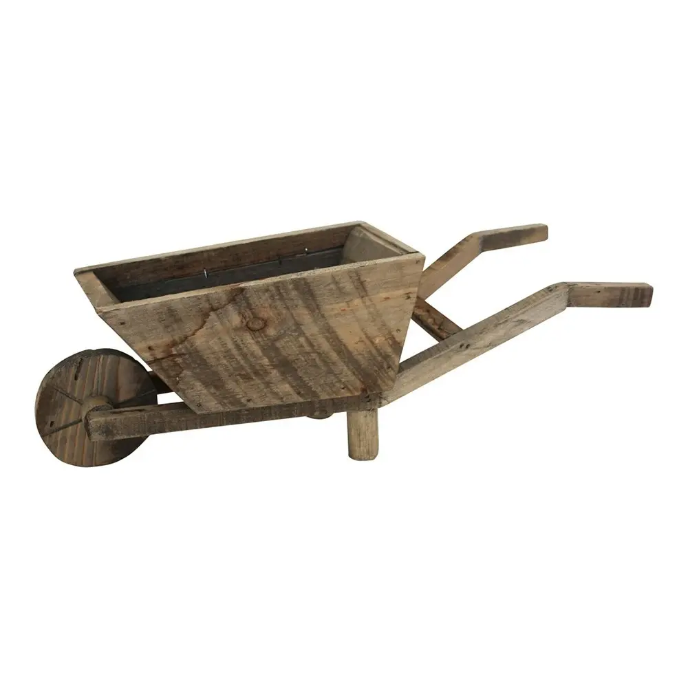 Wooden 49cm Rustic Wheelbarrow Planter Garden Balcony Decorative Plant Pot Brown