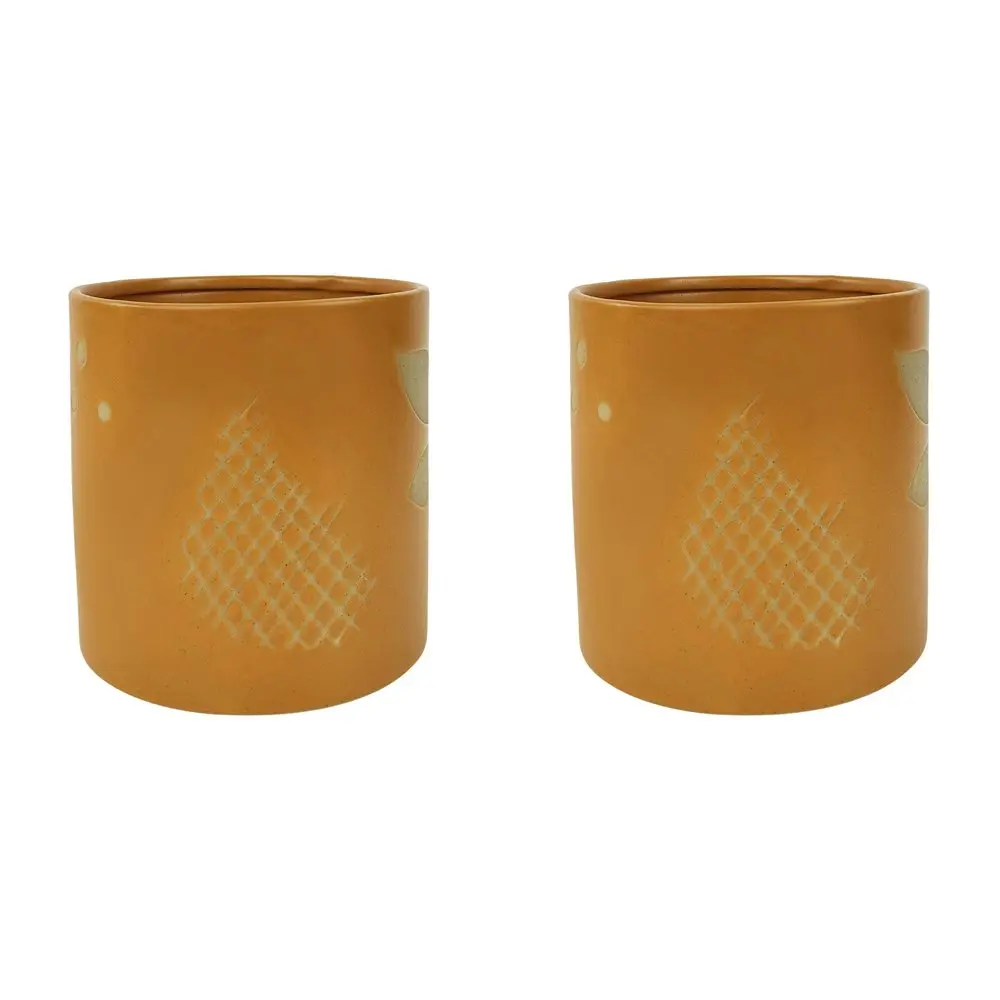 2x Urban Shae Foliage 14cm Ceramic Planter Flower/Plant Pot Decor Medium Mustard