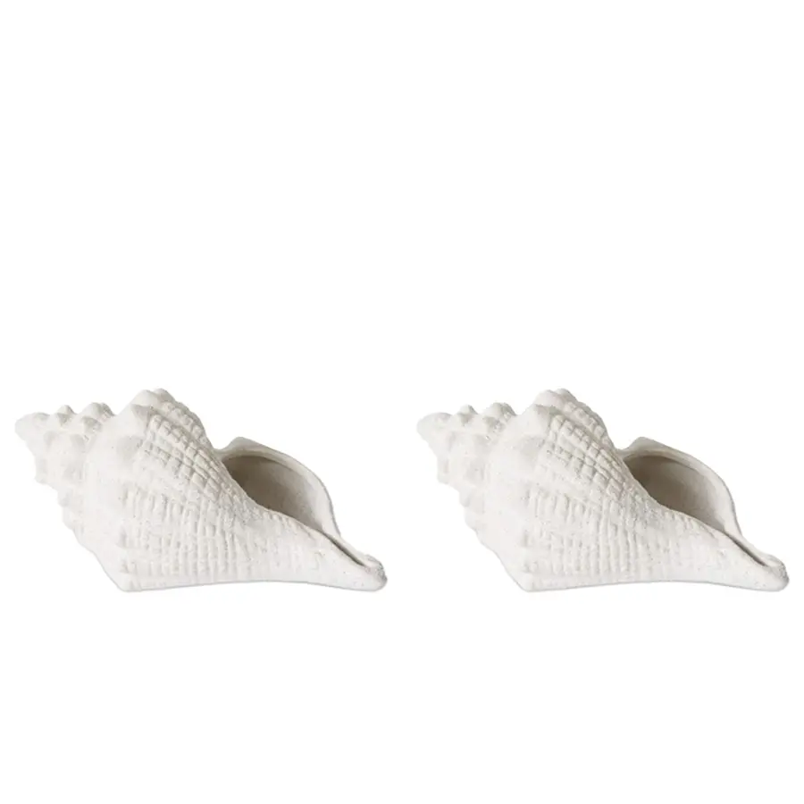 2x E Style Conch 25cm Ceramic Shell Home Decorative Ornament/Figurine White