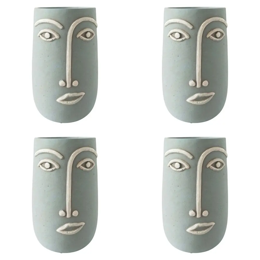 4x Urban 21cm Concrete Face Planter Flower Flower/Plant Pot L Home Decor Blue