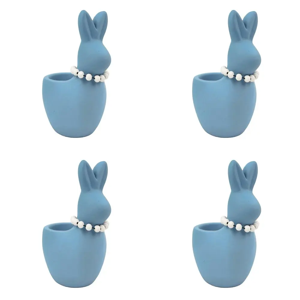 4x Urban Cute Bunny w/ Pearls 16cm Concrete Planter Flower/Plant Pot Medium Blue