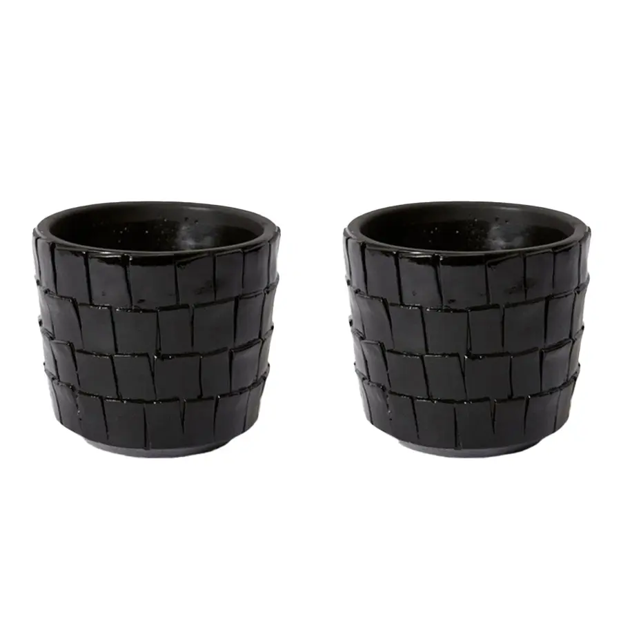 2x E Style Peyton 15cm Cement Plant Pot Flower Planter Holder Home Decor BLK