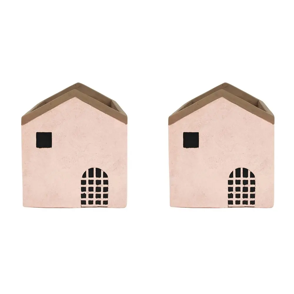 2x Urban Jonah House 15x16cm Concrete Medium Planter Flower/Plant Pot Decor Pink