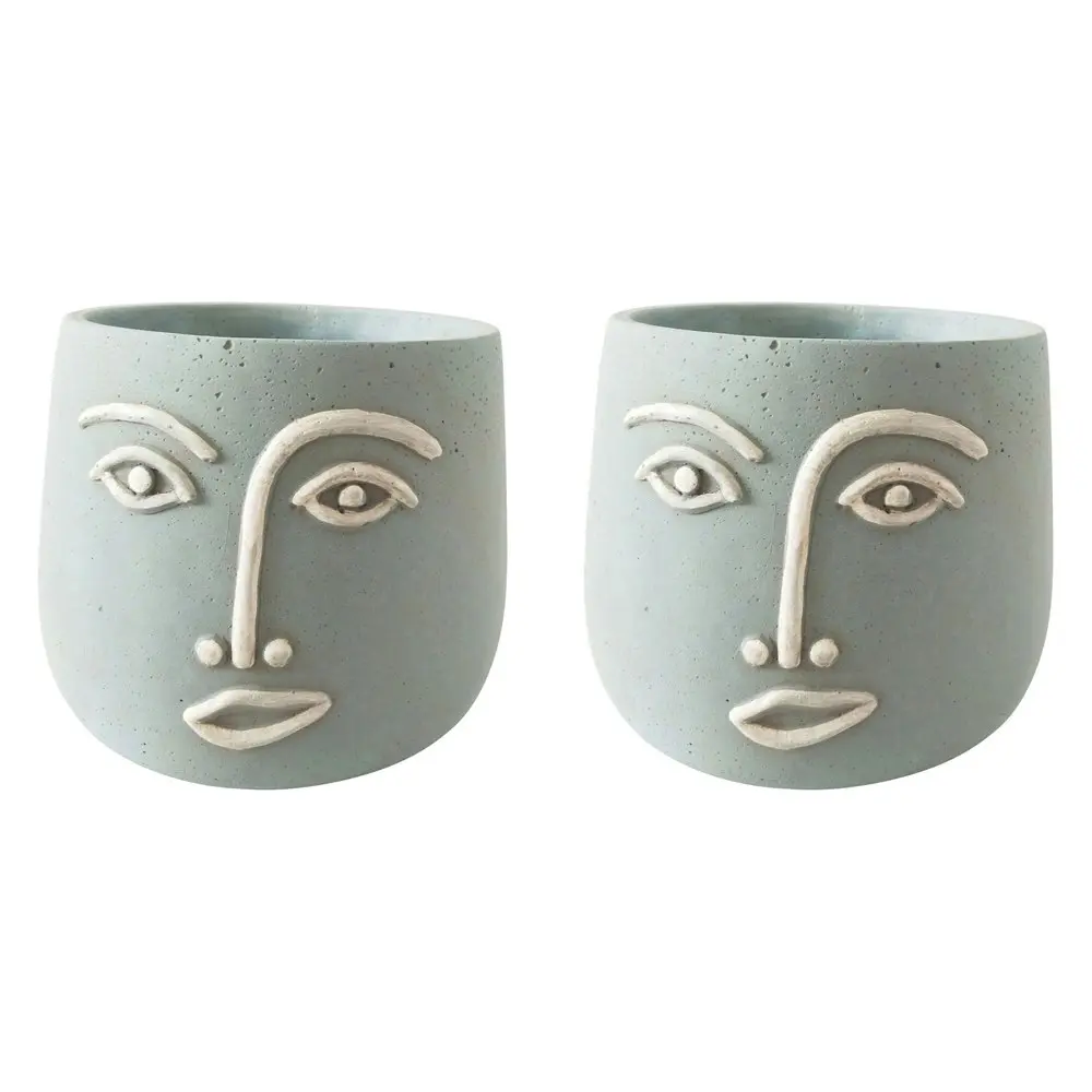 2x Urban 16cm Concrete Face Planter Flower Flower/Plant Pot Med Home Decor Blue