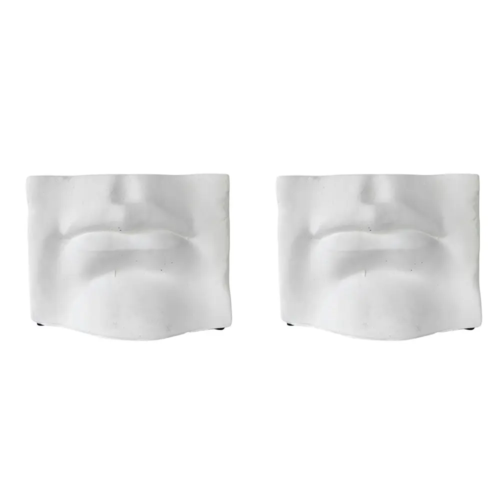 2x Urban Jolie 16x21cm Concrete Mouth Planter Flower/Plant Pot Home Decor White