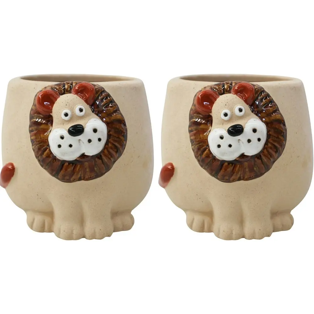 2x Leo Lion King Ceramic Planter Home/Garden Decorative Plant/Flower Pot Brown