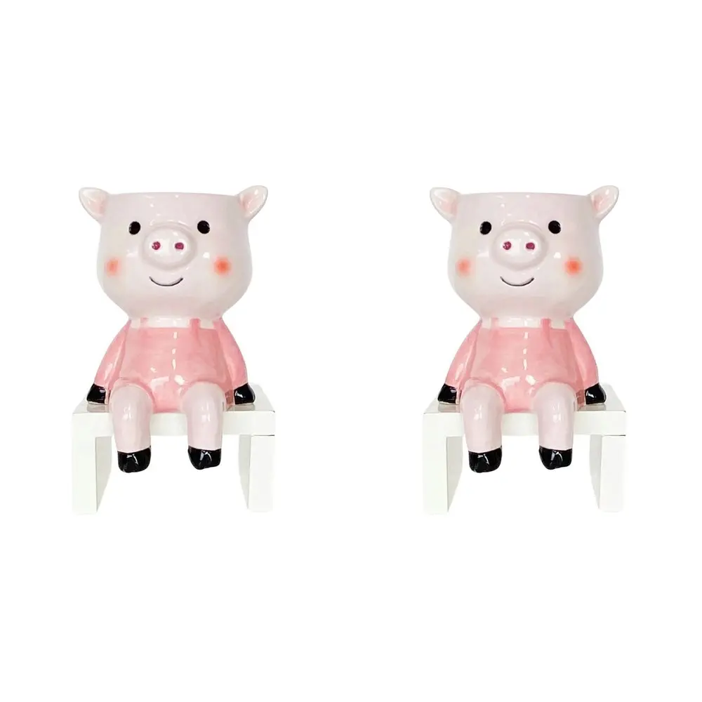 2x Urban Products Sitting Pig Themed Planter Home Garden Decor Light Pink 14cm