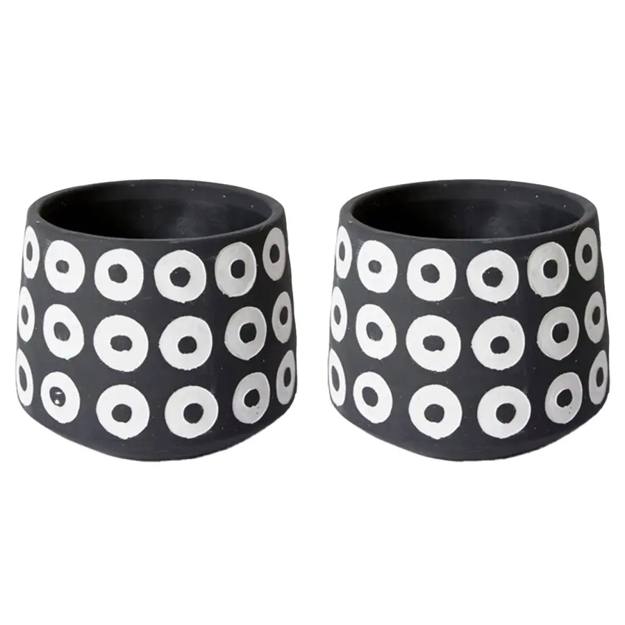 2x E Style Hayden 20cm Cement Plant Pot Flower Planter Holder Decor WHT/BLK