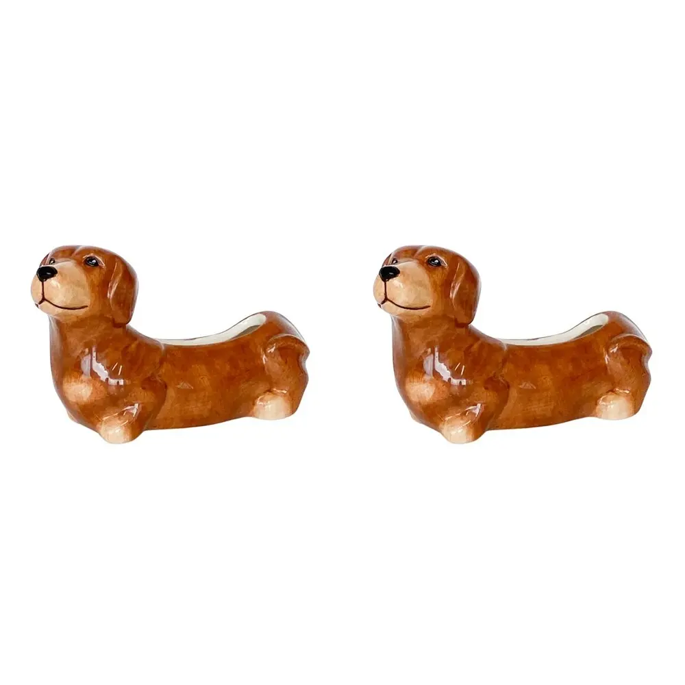 2x Urban Products Cute Dachshund Themed Planter Box Home Garden Decor Brown 20cm