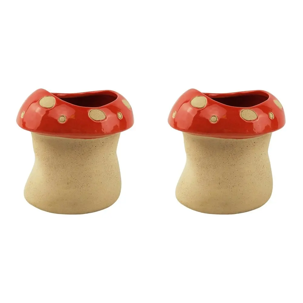 2x Urban 10cm Mushroom Ceramic Planter Garden Decor Plant/Flower Pot Medium Red