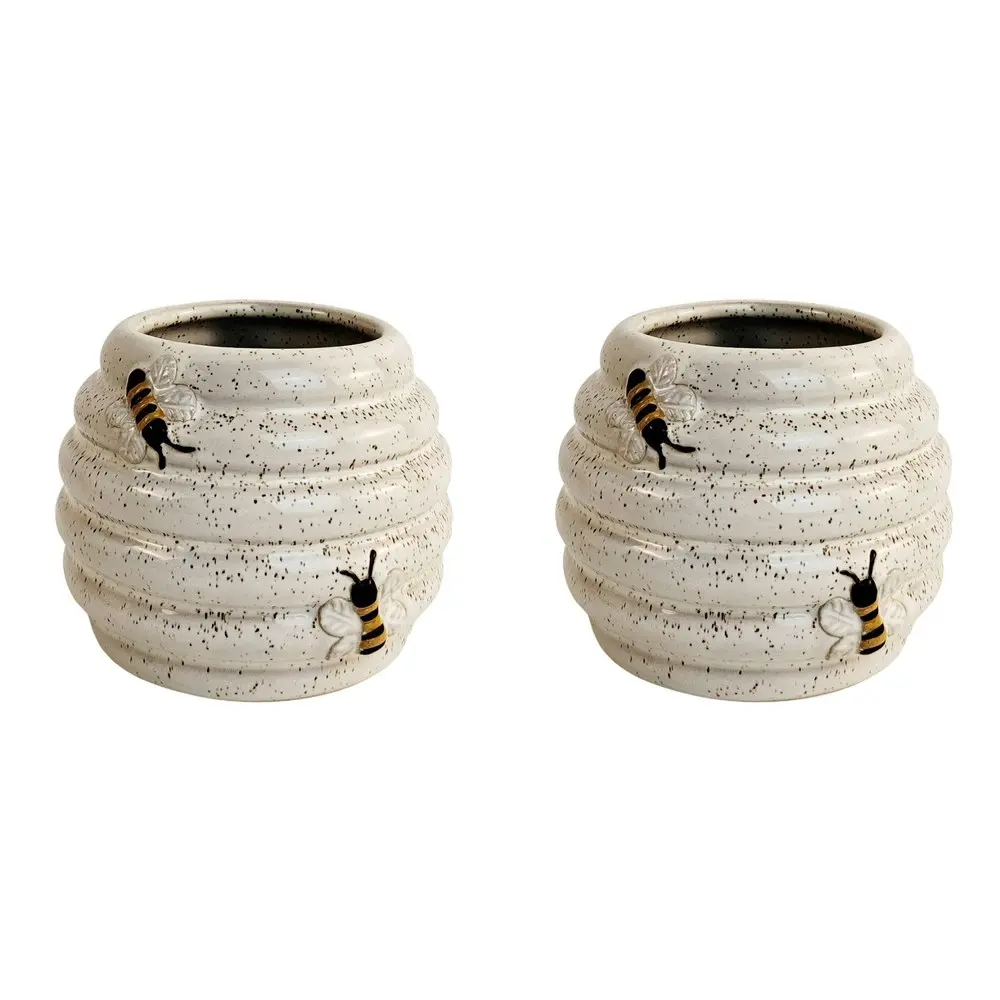 2x Urban 8cm Ceramic Beehive Planter Plant Pot Garden Decor Small White/Sand