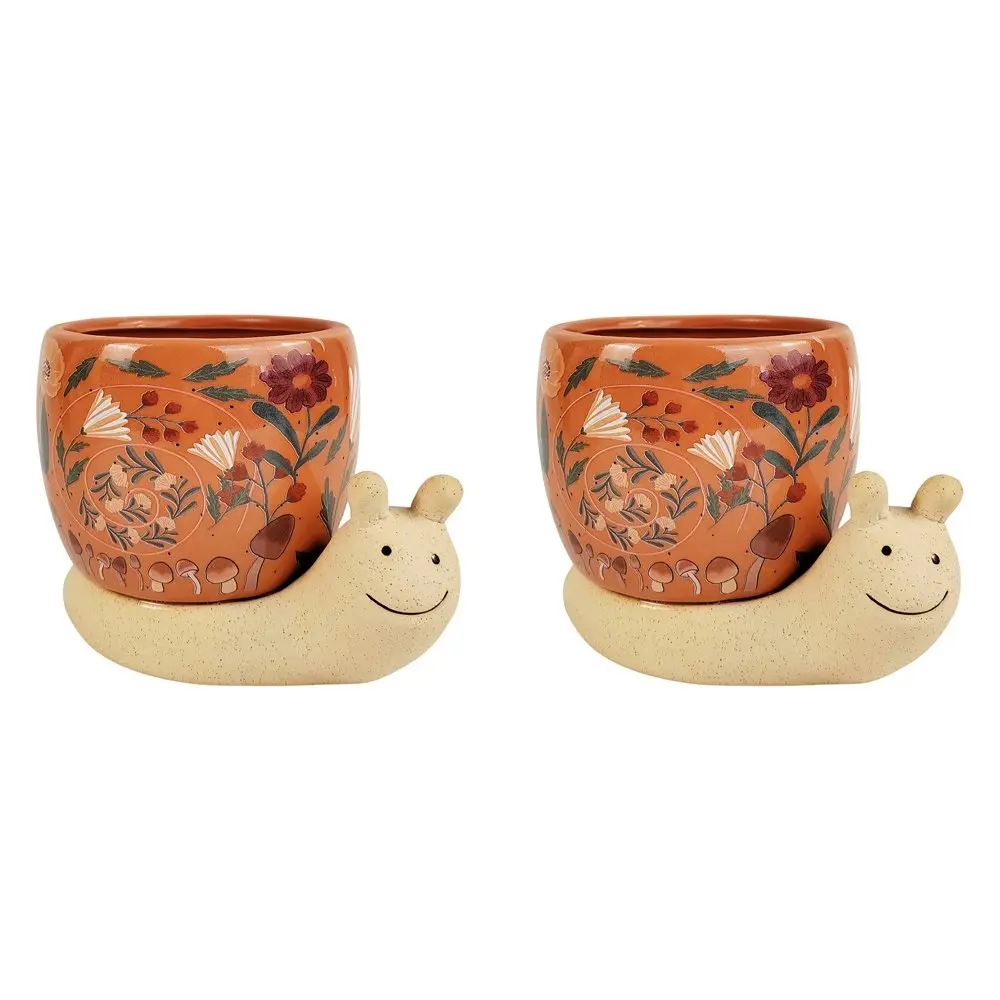 2x Urban 11cm Ceramic Snail w/Flowers Planter Plant Pot Garden Decor Pink/Sand