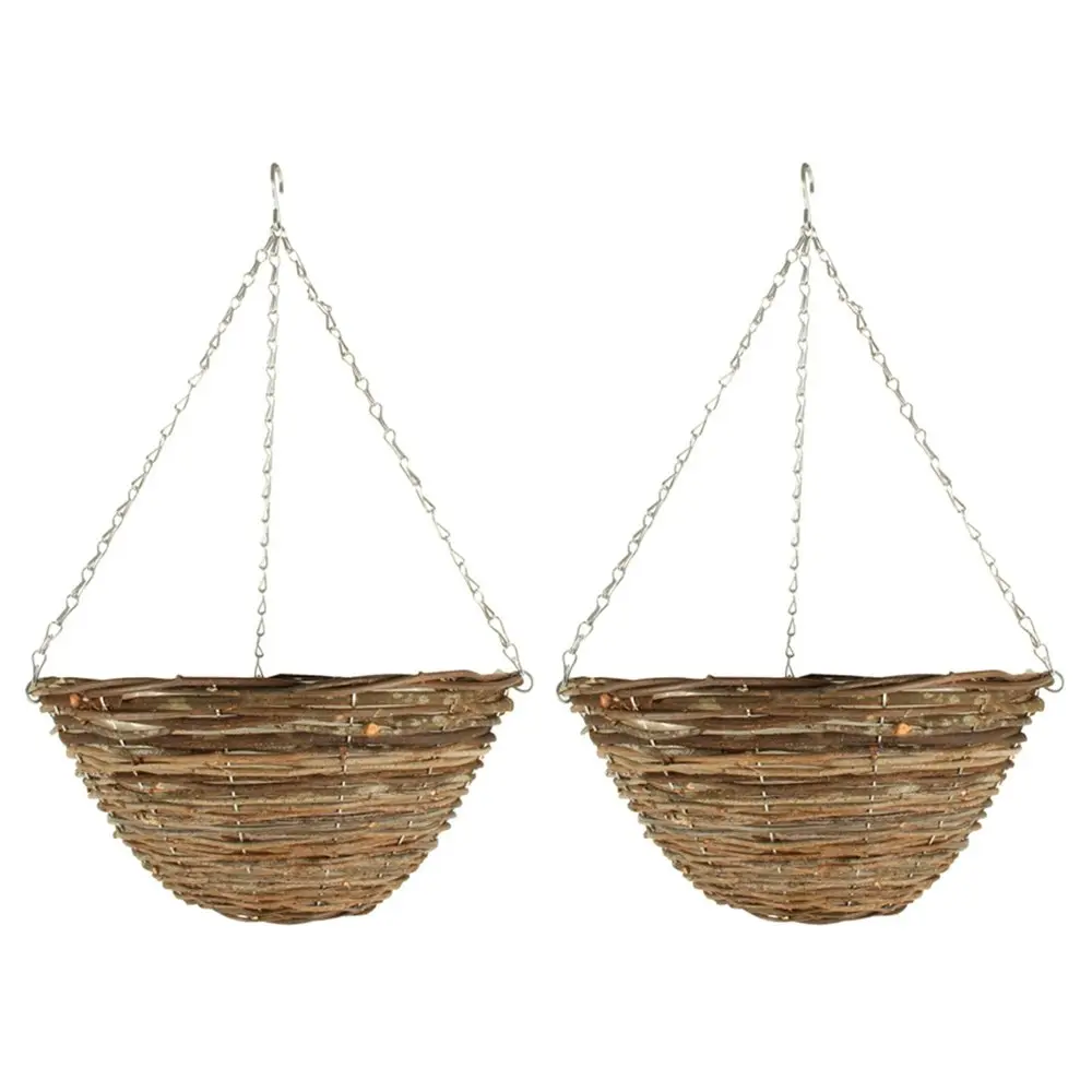 2x Yard Master 40x40cm Hanging Basket Planter Flower/Plant Pot Round Dark Brown