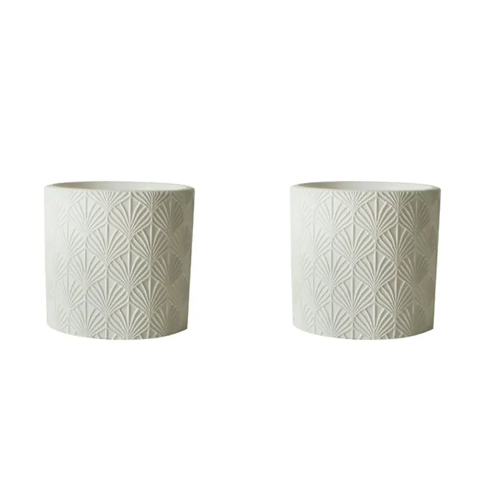 2x Maine & Crawford Ximena Arch 14x13cm Engraved Ceramic Plant Pot Decor White