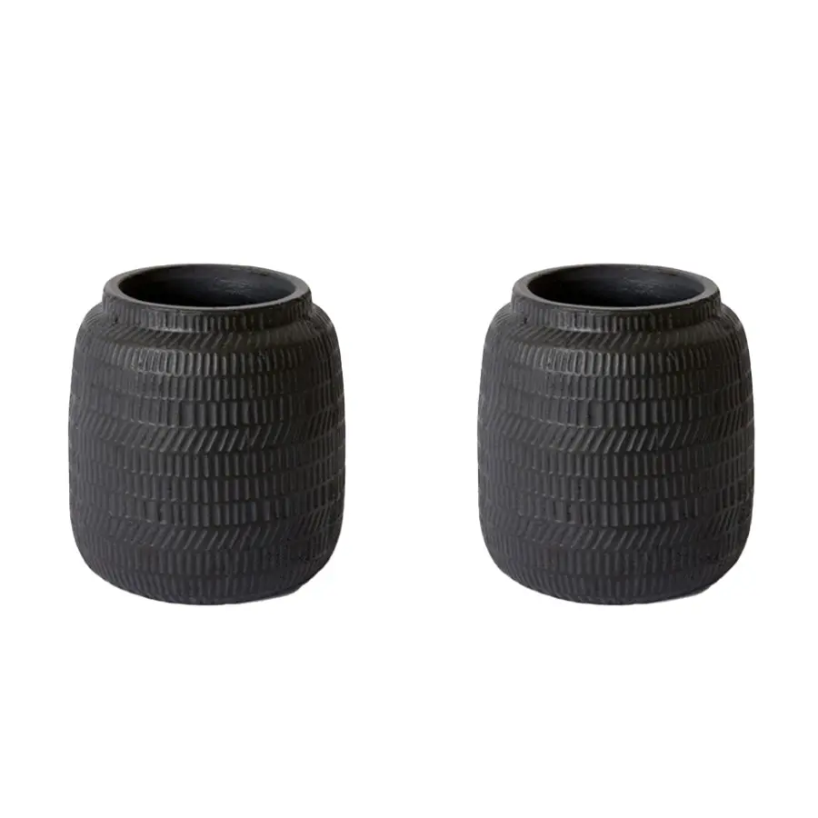 2x E Style Terrell 20cm Cement Plant Pot Home Decorative Planter Round Black