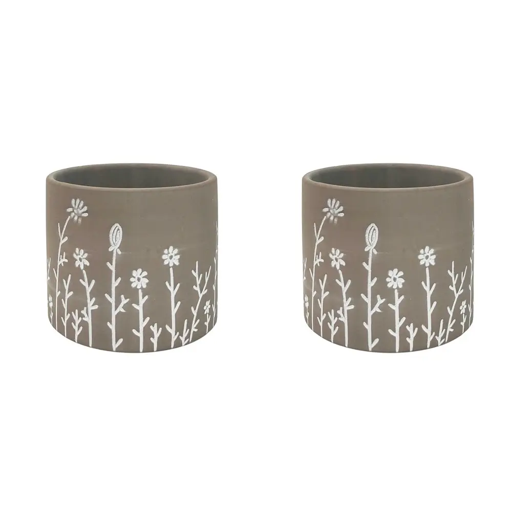 2x Urban Riya 10.5cm Ceramic Flower/Plant Pot Planter Garden Decor Small Grey