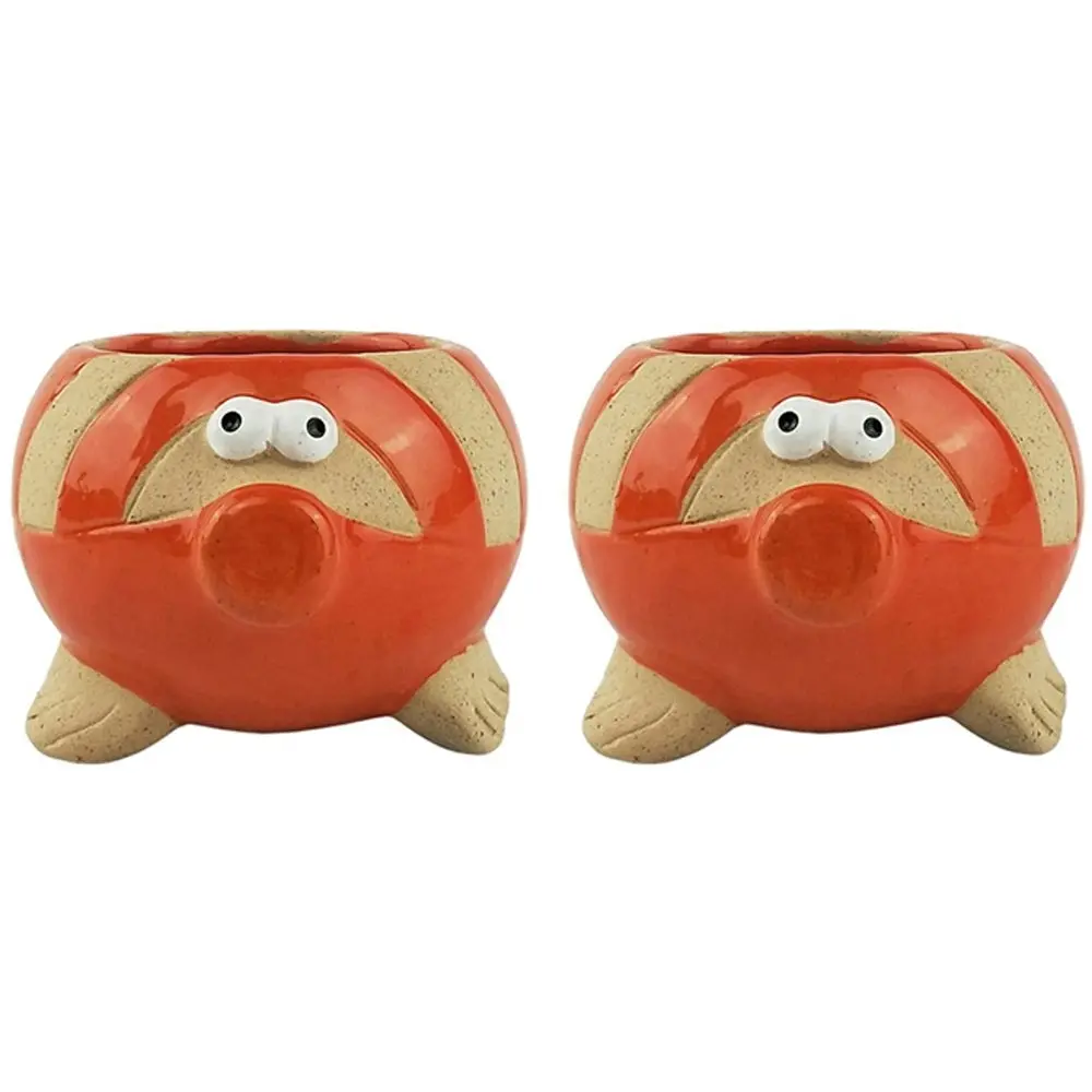 2x Urban Fish 6cm Ceramic Planter Home/Garden Ornament Display Pot Small Orange