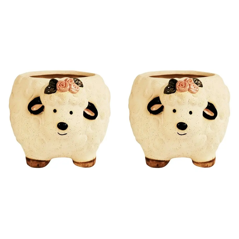 2x Urban 10.5cm Ceramic Sheep w/Flowers Planter Plant Pot Home/Garden Decor Sand