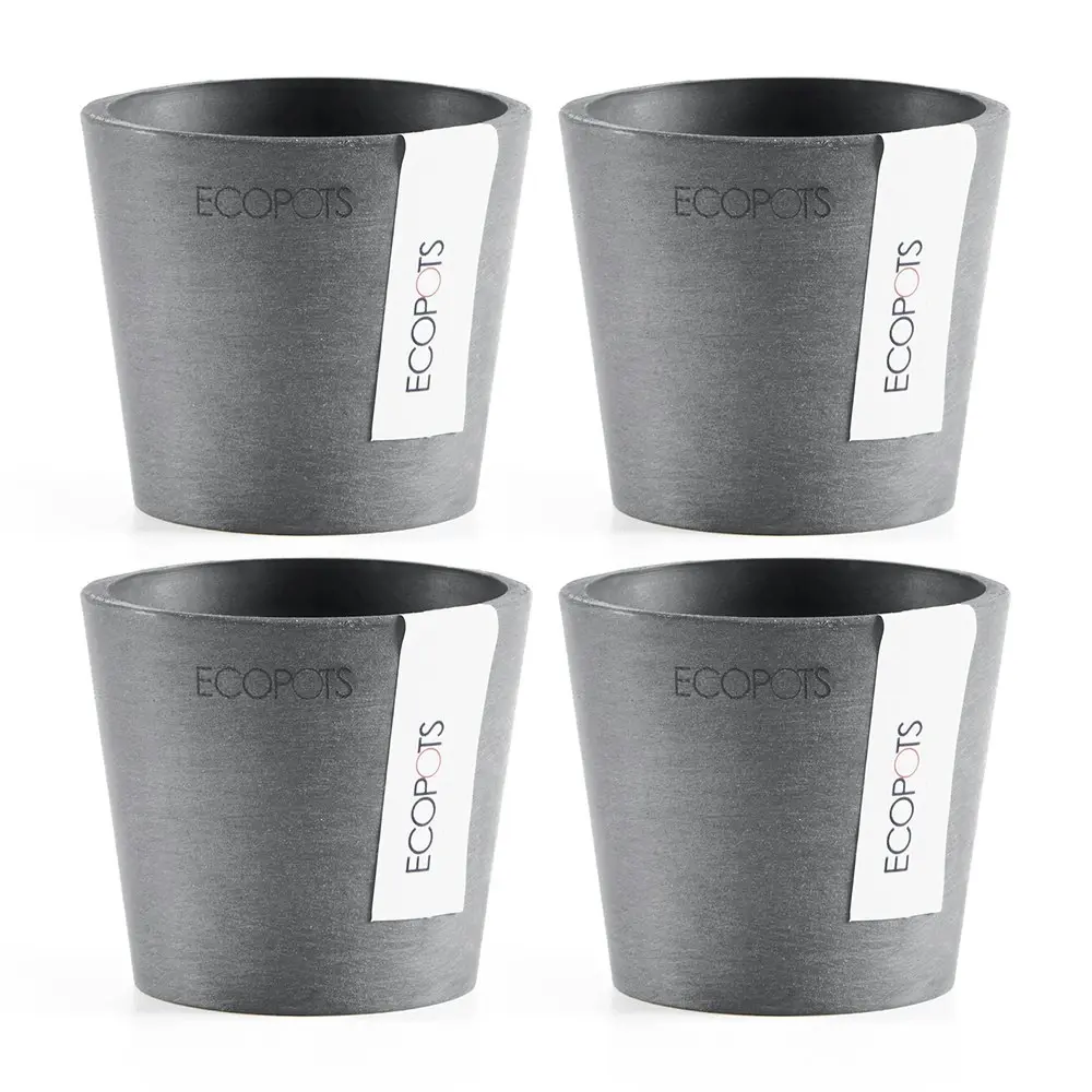 4x Ecopots Amstersdam Mini 8cm Home Indoor/Outdoor Decor Garden Plant Pot Grey