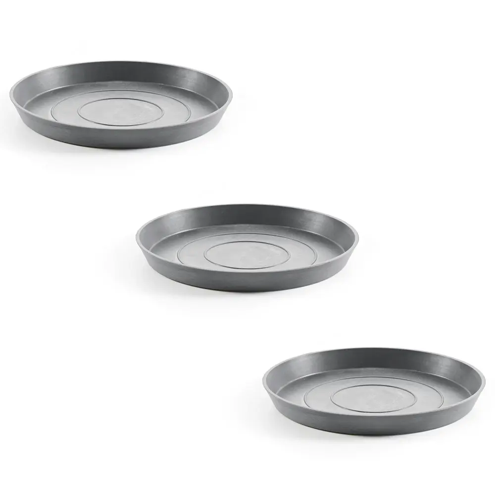 3x Ecopots Plant Pot Saucer Round 21 Grey 21x2.5cm Home Indoor/Outdoor Decor