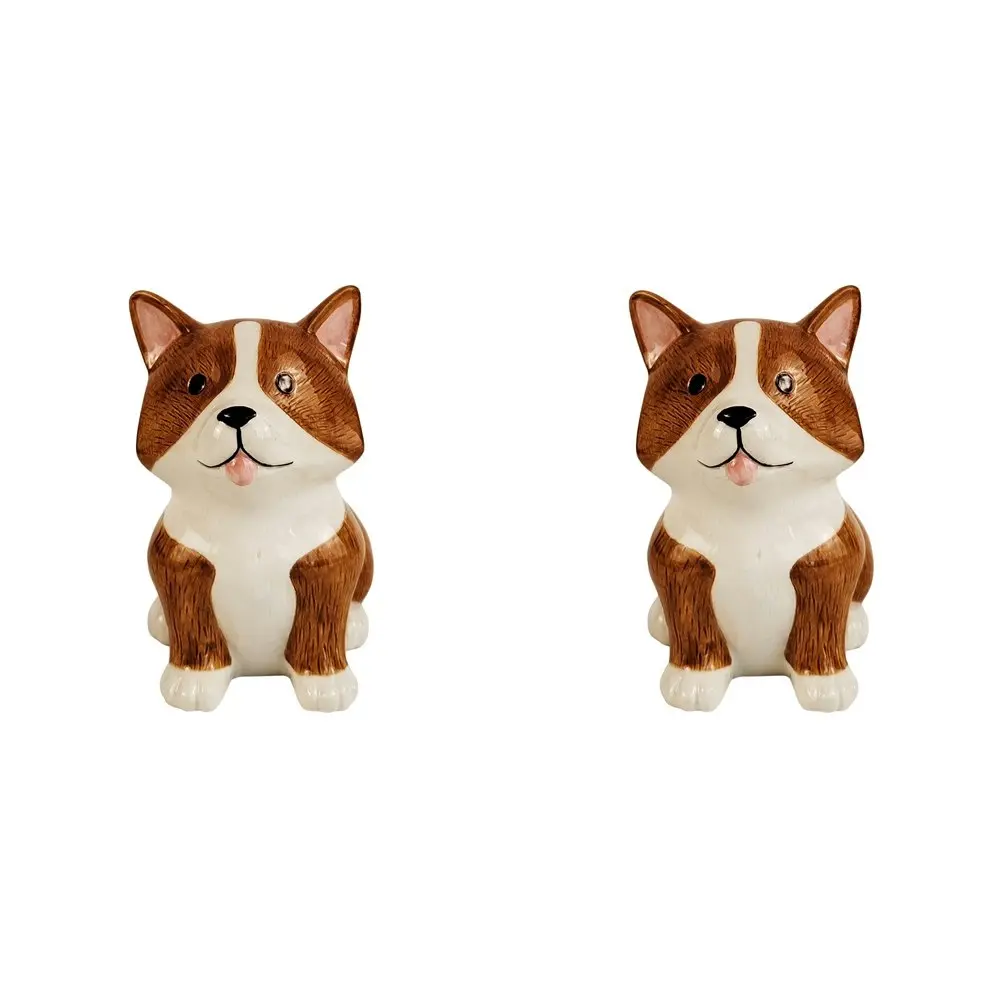 2x Urban 11cm Ceramic Cute Corgi Planter Plant Pot Home/Garden Decor White/Brown