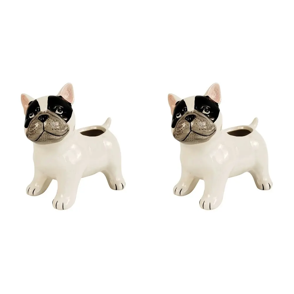 2x Urban 13.5cm Ceramic Cute French Bulldog Planter Pot Home/Garden Decor White