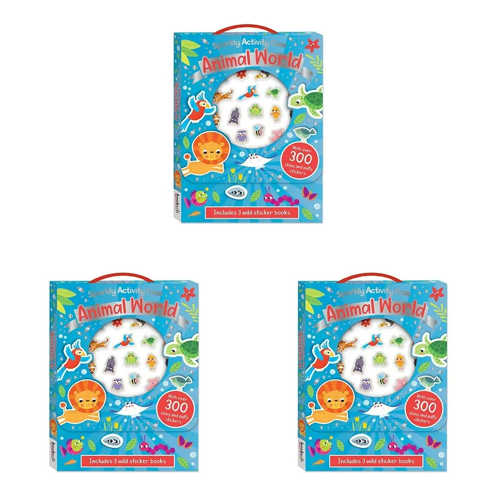 3x Bookoli Sparkly Activity Case Animal World Sticker Children Fun Craft Book