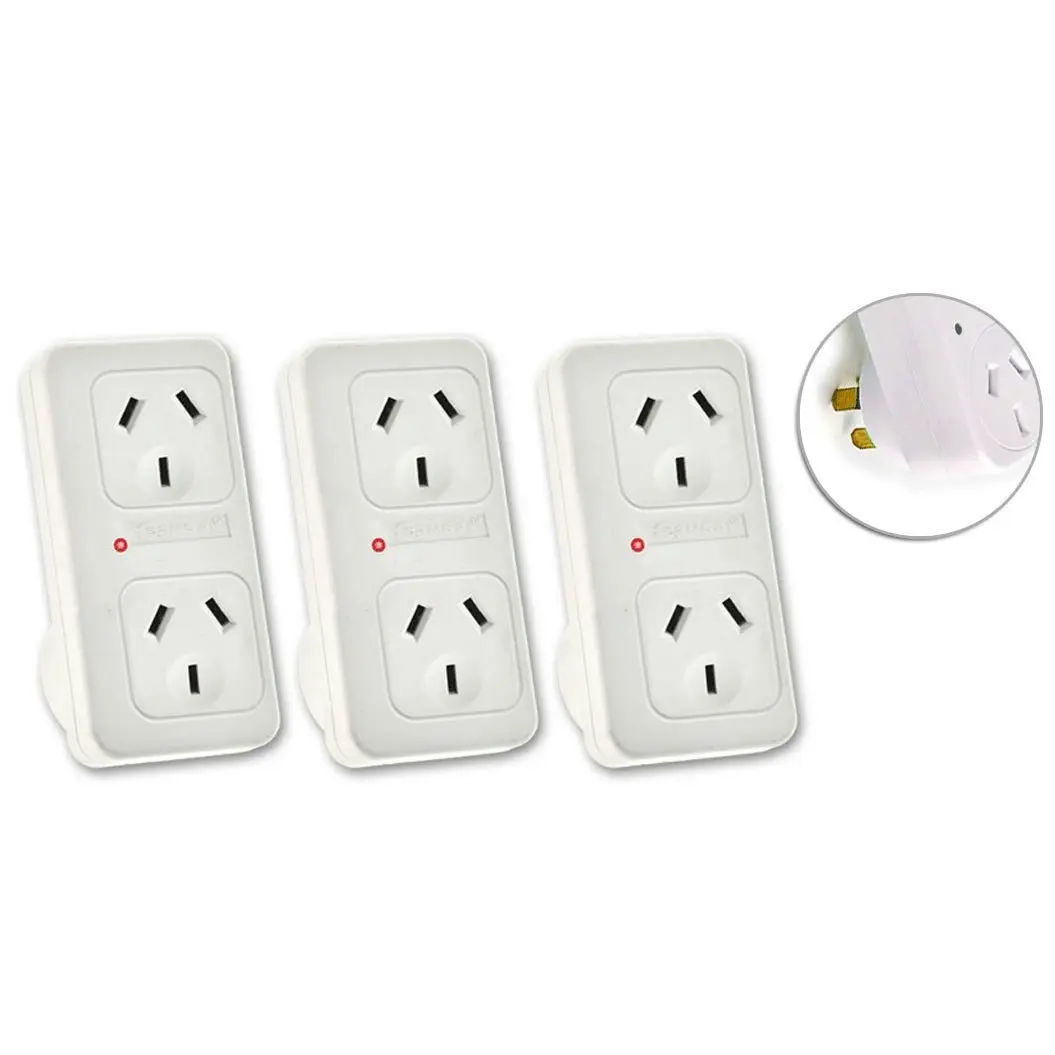 3x Sansai Vertical Up Powerpoint Double Adaptor/Outlet Power Board Splitter/AU