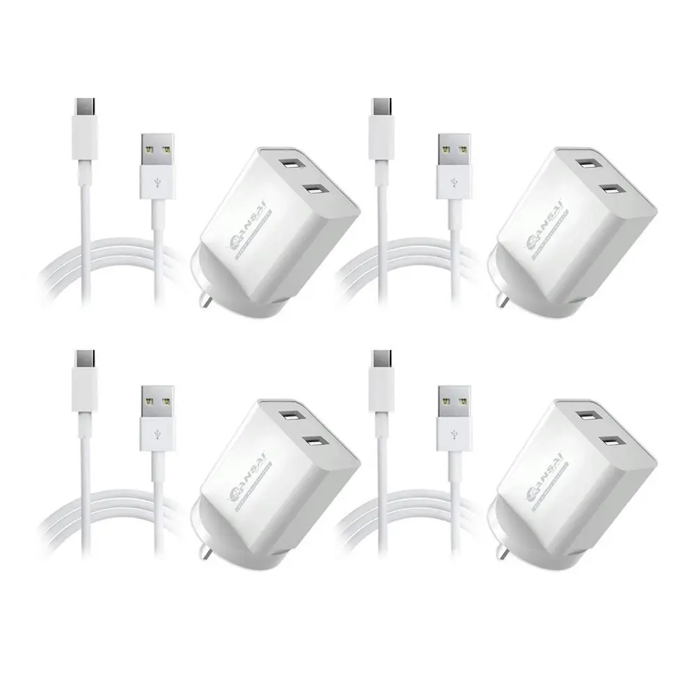 4x Sansai Dual USB Wall Charger/USB C Charging Cable for Smartphones Samsung HTC