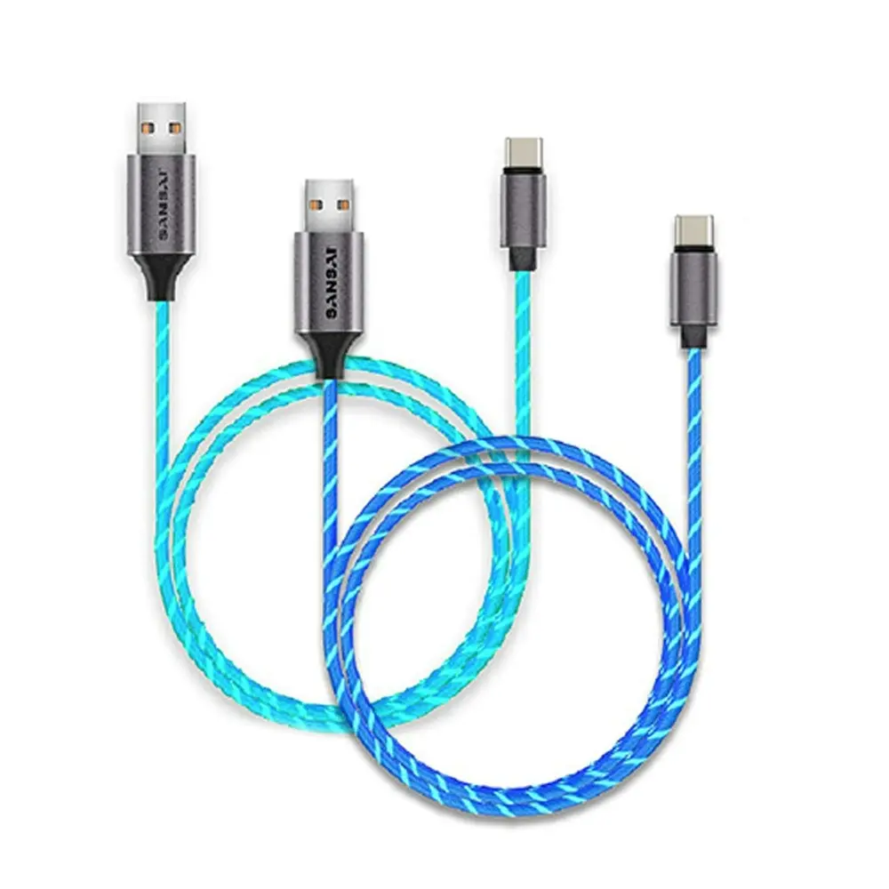 2PK Sansai Flowing Light Up USB-C Male to Male Charging/Data Cable 1m Assorted