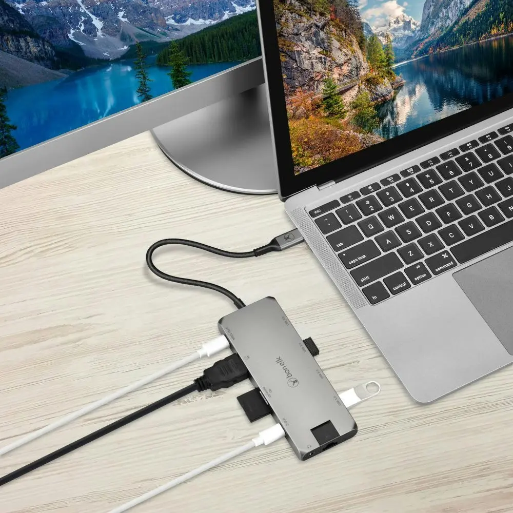 Bonelk Long-Life USB-C To 11-in-1 Multiport Hub 4K HDMI/Ethernet Port Space Grey