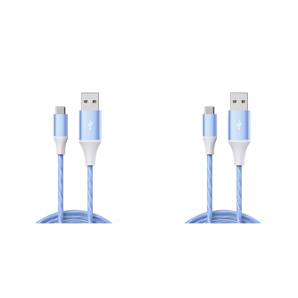 2x Laser LED USB-A to USB-C Charging Cable Cord 1m For Apple iPhone/Samsung Bue