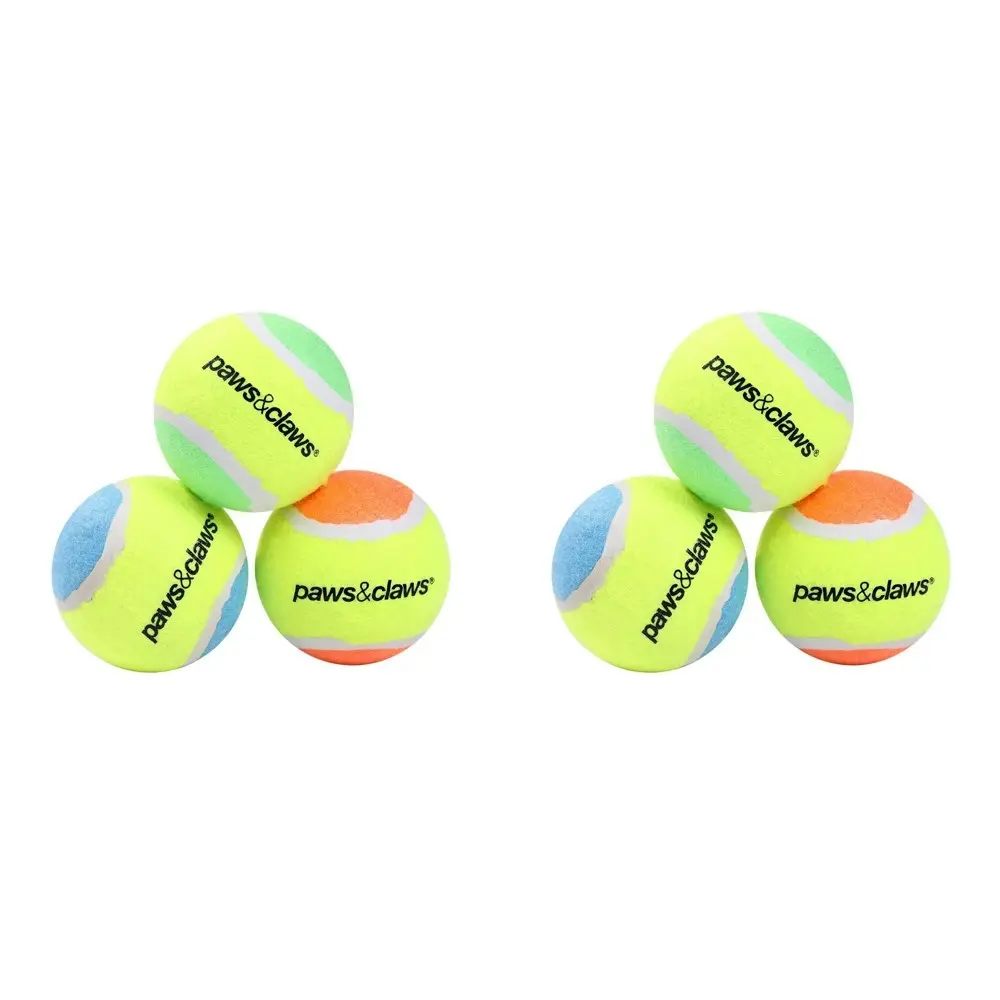 2x 3PK Paws & Claws 6cm Tennis Balls 2-Tone Dog Interactive Fun Play Game Toys