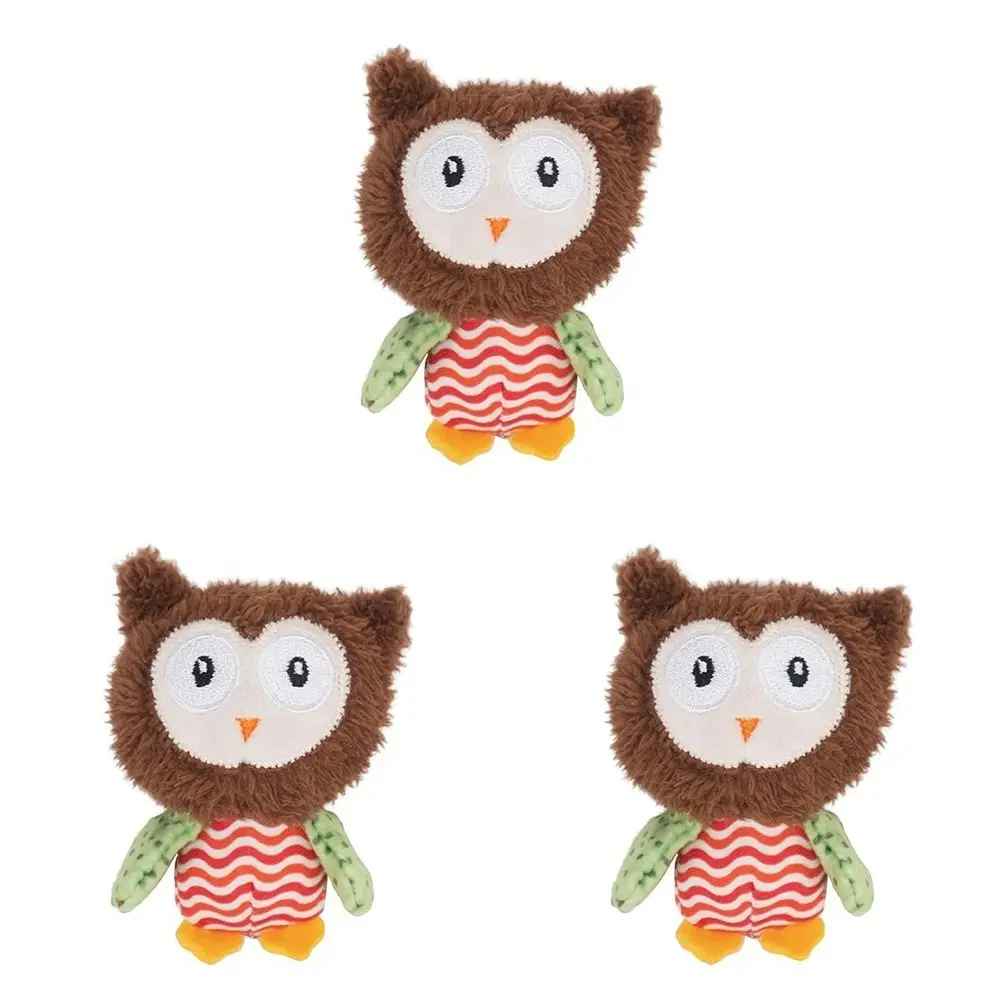 3x Rosewood Little Nippers Boggle Owl Catnip Plush Cat Kitten Fun Pet Toy Brown