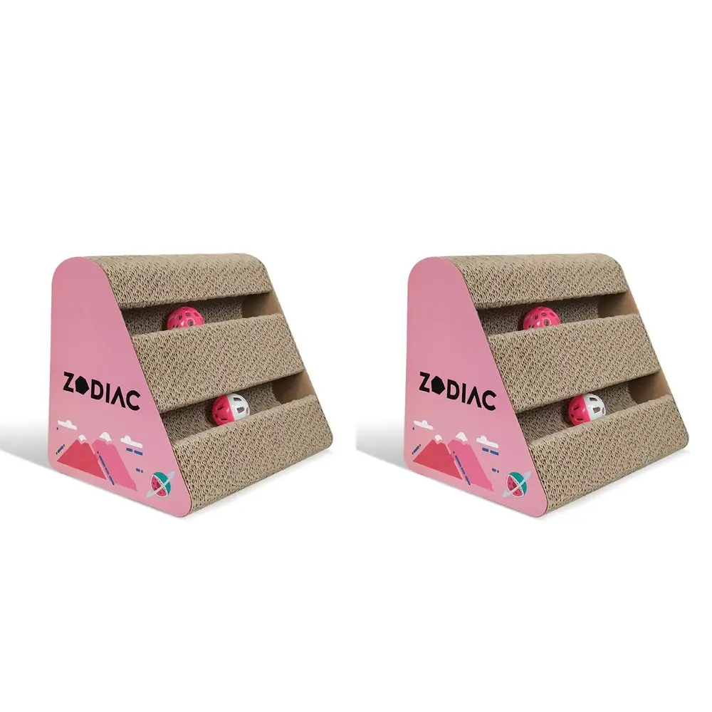 2x Zodiac Watermelon 28x17cm Triangle Pet Cat Scratcher w/ Ball Interactive Toy