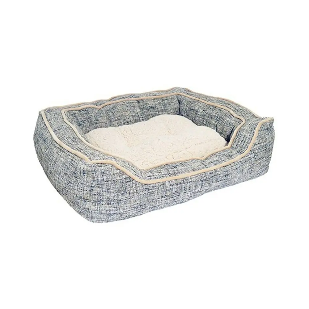 Luxury 60x38cm Square Dog Bed Reversible Sleeping Cushion Small Slate/Oatmeal