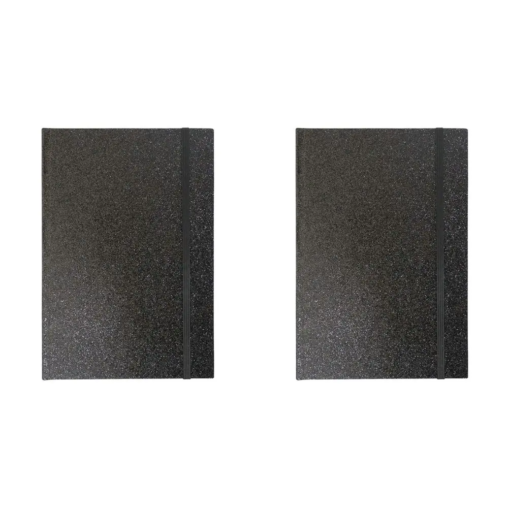 2x LVD 21cm Notebook A5 Journal Writing Paper Stationery 80 Pages Glitter Black