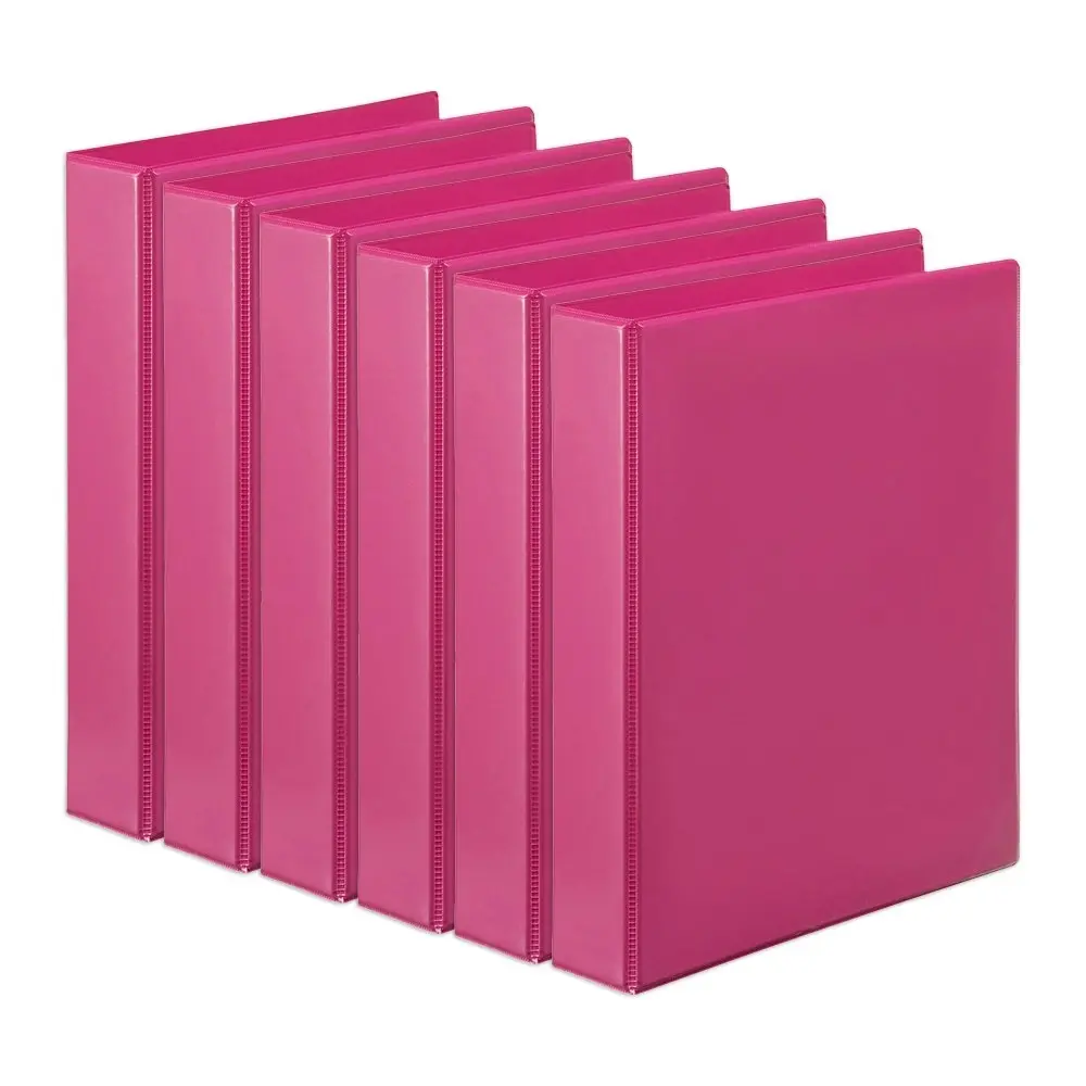 6x Marbig PP Clearview 2 D-Ring 25mm A4 Insert Binder File Paper Organiser Pink