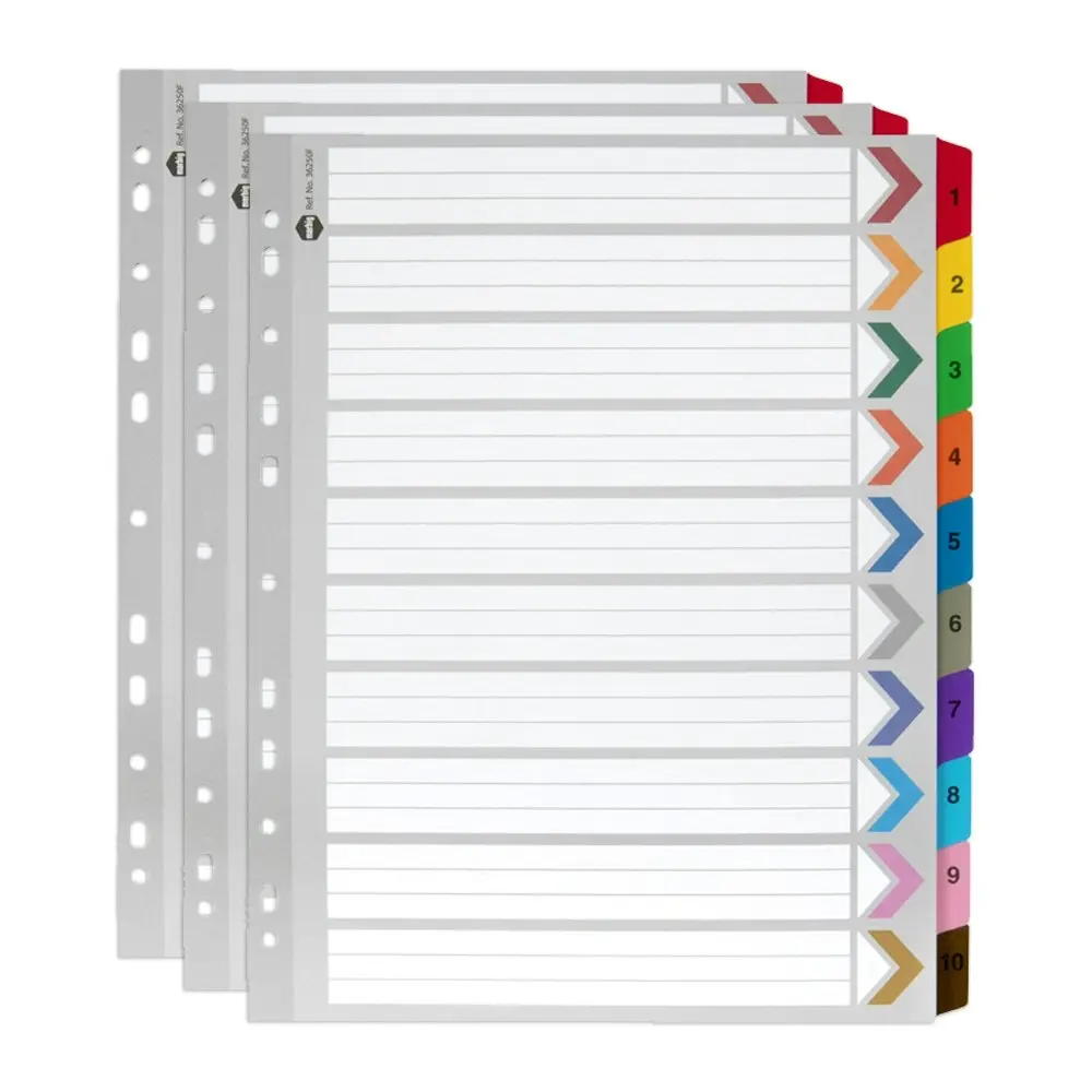 3x Marbig Extra Wide 1-10 Tab Coloured A4 Ring Binder Plastic Divider Organiser