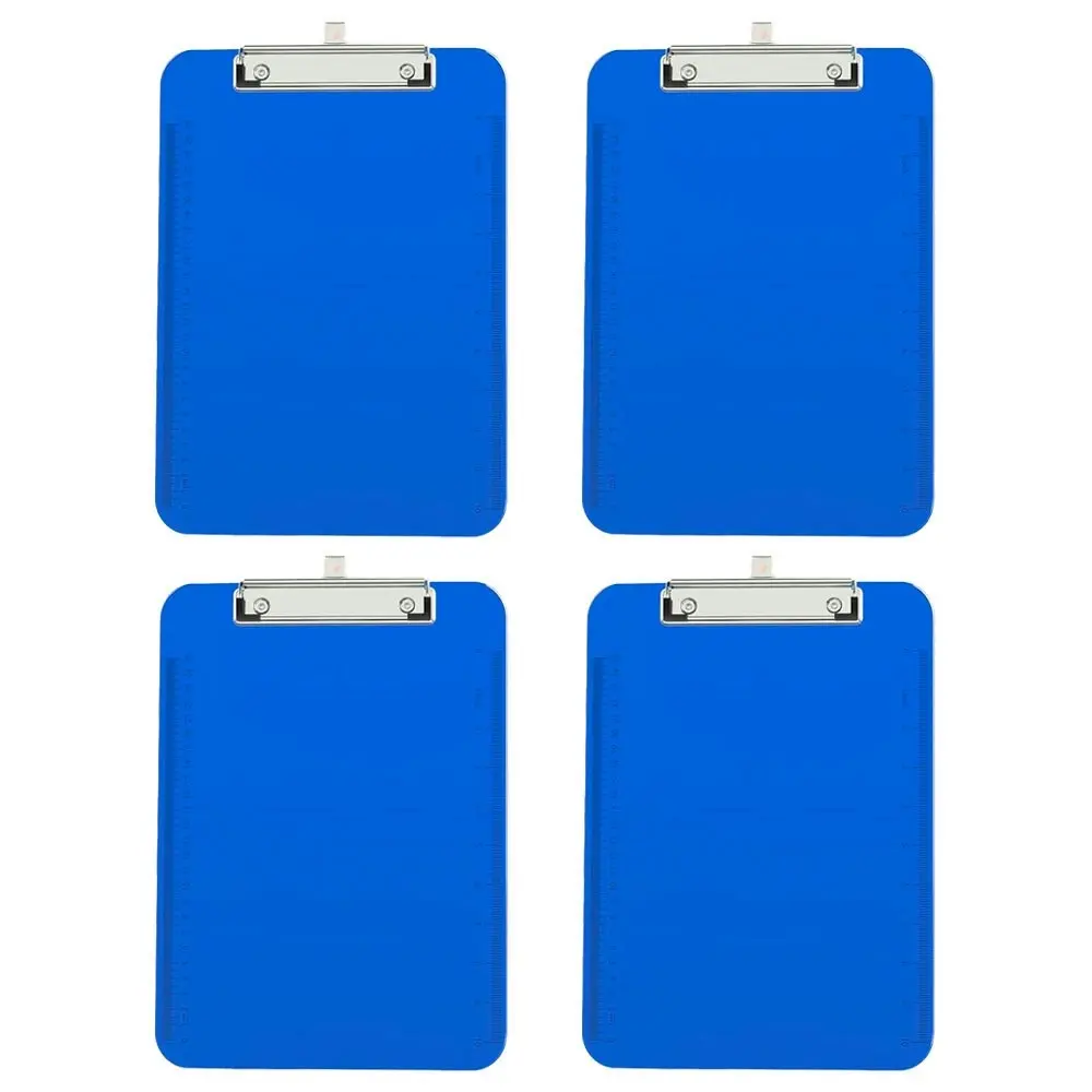 4PK Gusspak Plastic Clipboard A4 Paper - Transparent Blue w/Ruler (25cm/10")