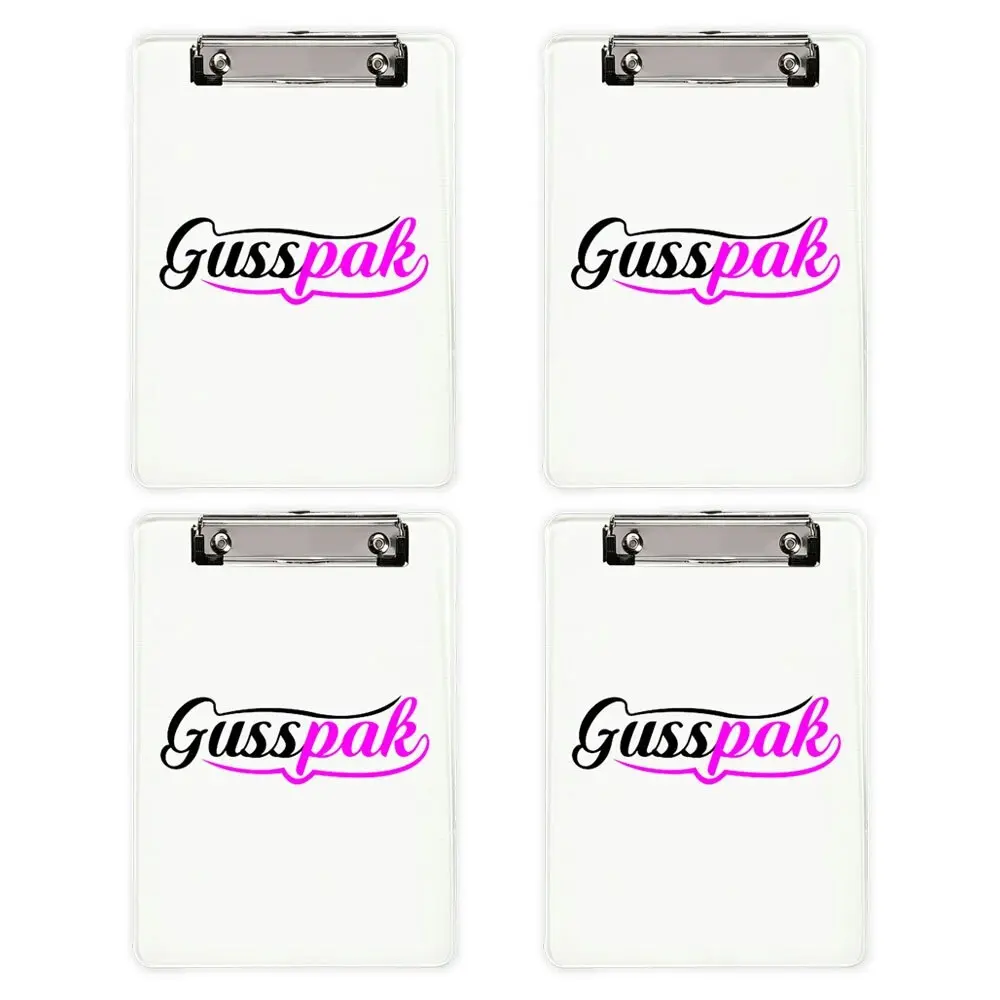 4PK Gusspak Lightweight Durable Plastic Clipboard A4 Paper - Transparent Clear