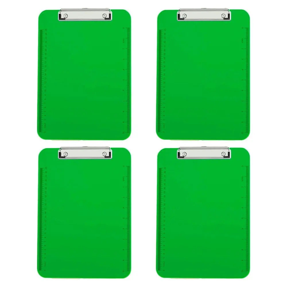 4PK Gusspak Plastic Clipboard A4 Paper - Transparent Green w/Ruler (25cm/10")