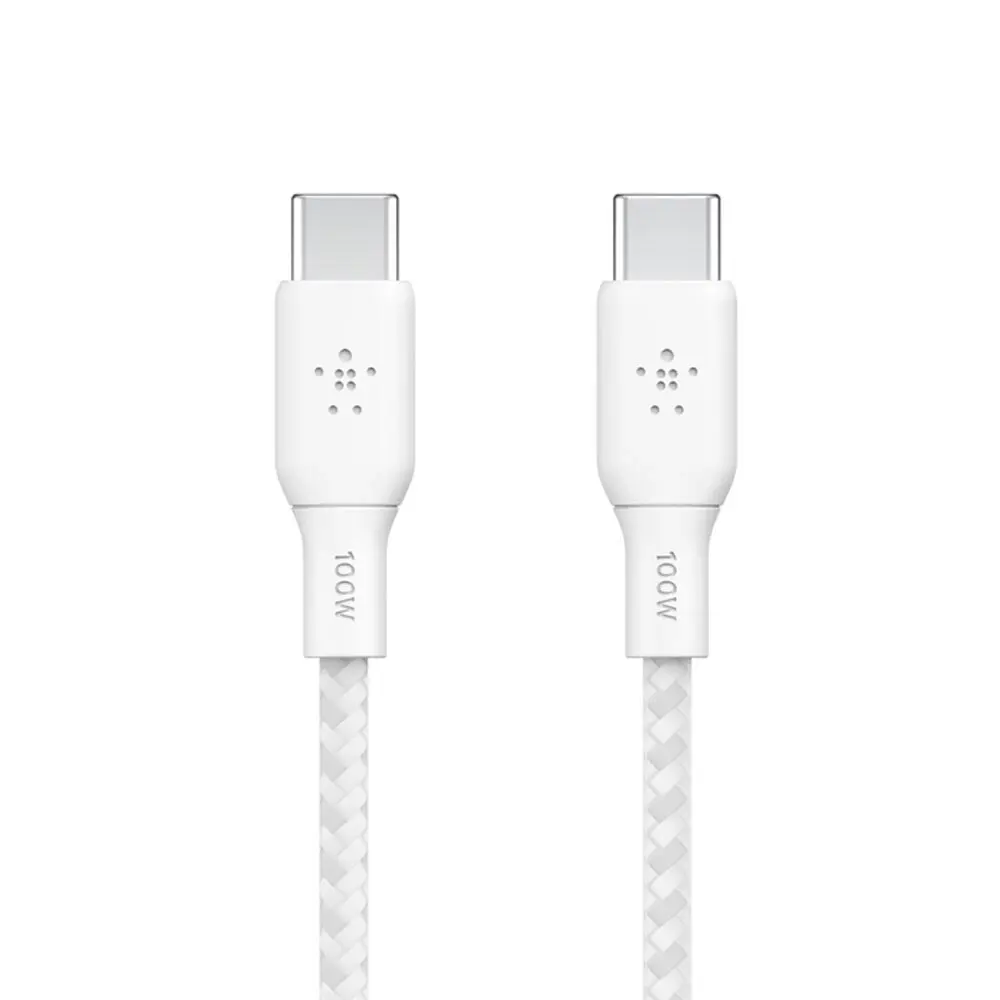 2pc Belkin BoostCharge 2M USB-C To USB-C 2.0 Braided Cable 100W - White